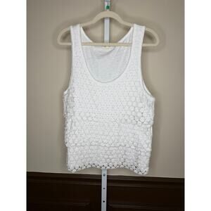 J.Crew White Eyelet Tank Top XL Cotton Sleeveless Lace Trim Summer